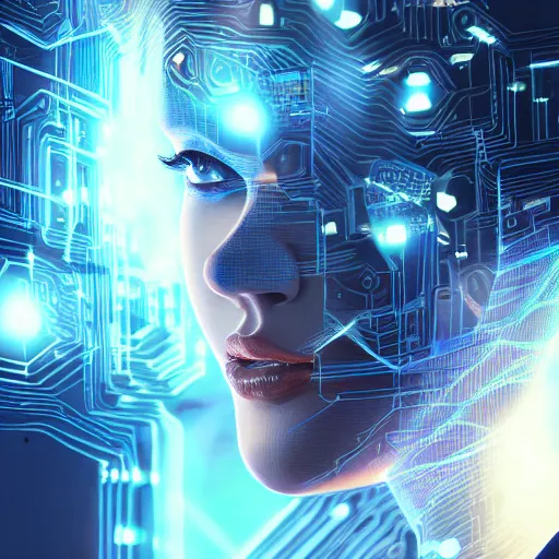 Image similar to artificial intelligence, server in the middle, deep view, heavy blue led lights, wires connected, award winning photography, extremely detailed, artstation, 8 k, sensual lighting, incredible art, wlop, artgerm