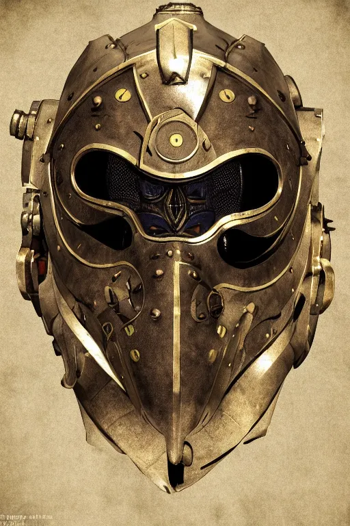 Image similar to steampunk mask minimalist fantasy art robot ninja helmet, global illumination ray tracing hdr fanart arstation by sung choi and eric pfeiffer and gabriel garza and casper konefal chaykin howard and campionpascale and cooke darwyn and davis jack