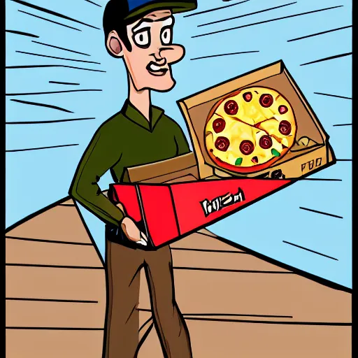 Image similar to a man delivering pizza by huskmitnavn