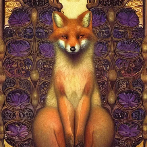 Image similar to hyperrealistic detailed candle fox in baroque painting, lights, art by ernst haeckel, john william godward, hammershøi, alphons mucha, pontormo, ornamental, decorative, art nouveau wallpaper, lights by hopper, pastel deep colours,