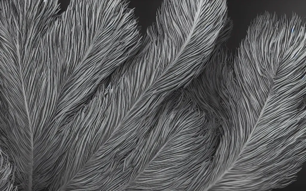 Image similar to close up of feathers, high contrast cinematic lighting, ambient occlusion render, duotone, detailed