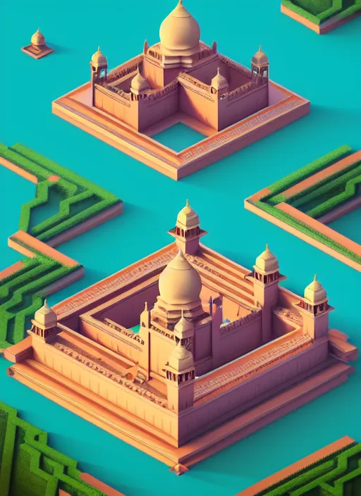 Image similar to a low poly isometric render of mughal india in the style of monument valley, intricate, elegant, smooth shading, soft lighting, illustration, simple, solid shapes, by magali villeneuve, jeremy lipkin and michael garmash, rob rey and kentaro miura style, octane render, zaha hadid