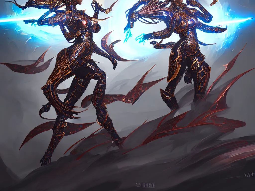 Image similar to hero action pose of futuristic knights of zodiac female, abstract chinese dragon concept art, at future neon tokyo light temple, ssci - fi and fantasy, intricate and very very beautiful and elegant, highly detailed, digital painting, artstation, sharp focus, illustration, art by tan zi and ayanamikodon and alphonse mucha and wlop