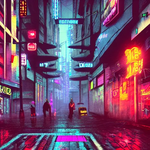 Prompt: extremely detailed digital art render of a demon on a rainy cyberpunk city street, pixelart, pencil sketch, neon watercolor, heavy metal, synthwave, 4k unreal engine
