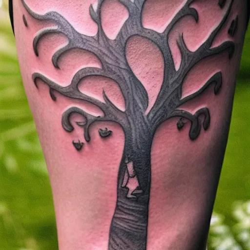 Prompt: a detailed tatoo outline of a woman who looks like a tree, 4k