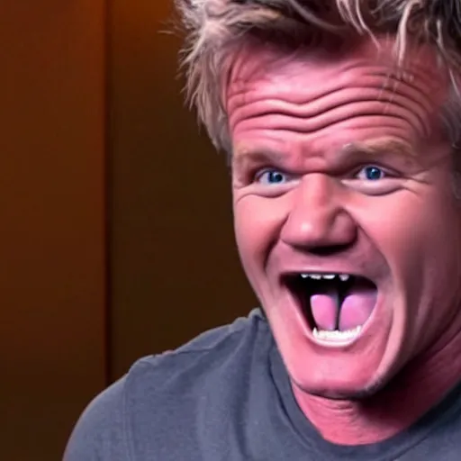 Image similar to gordon ramsey, yelling with his uvula showing in the picture, very big uvula