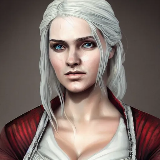 Image similar to `Very detailed masterpiece painting of Cirilla from The Witcher, portrait, artstation, concept art by Greg Rutkowsk