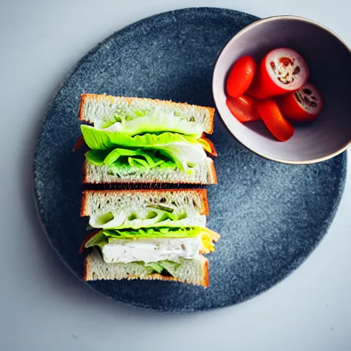 Image similar to A lettuce mayonnaise sandwich, food photography
