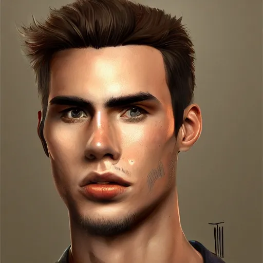 Image similar to a portrait of a handsome, rebellious, young man, highly detailed, digital painting, trending on artstation