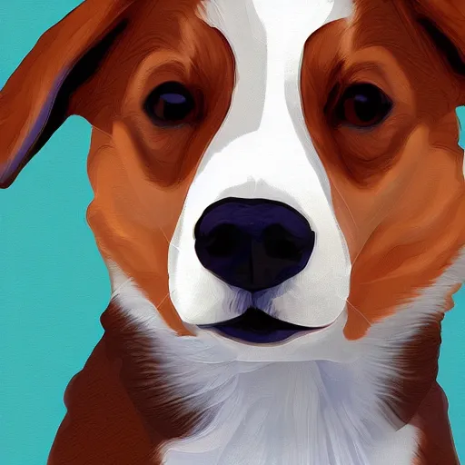 Prompt: corgi, close proximity to the camera, lap dog, digital painting