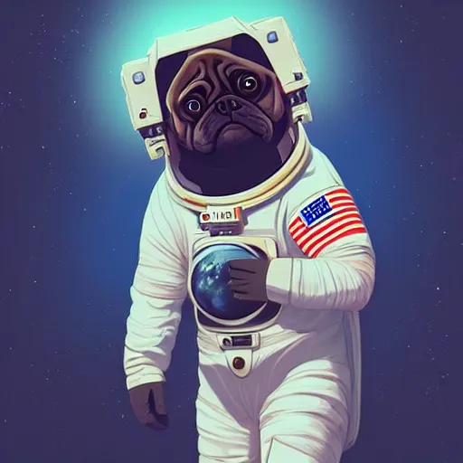 Prompt: An astronaut next to a pug, digital art, trending on artstation, HDR