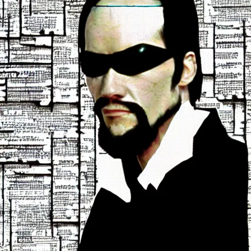 Image similar to theologian John Calvin as Neo in the Matrix.