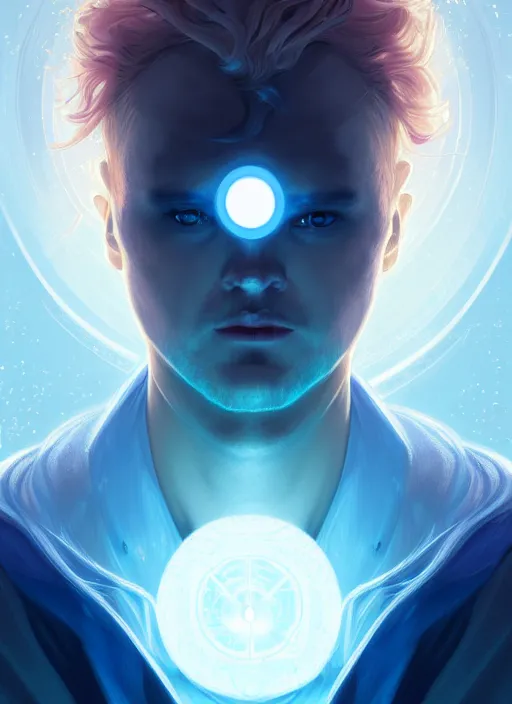 Prompt: symmetry!! portrait of man wearing winter clothes with long flaming blue hair, sci - fi, glowing lights!! intricate, elegant, highly detailed, digital painting, artstation, concept art, smooth, sharp focus, illustration, art by artgerm and greg rutkowski and alphonse mucha, 8 k