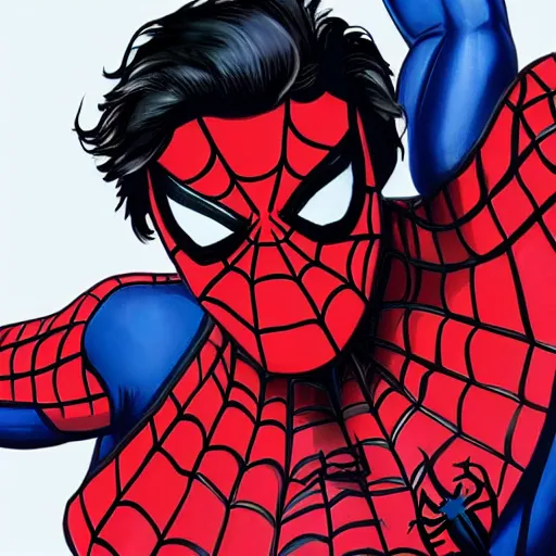 Image similar to a realistic portrait of Joe Keery as spider-man