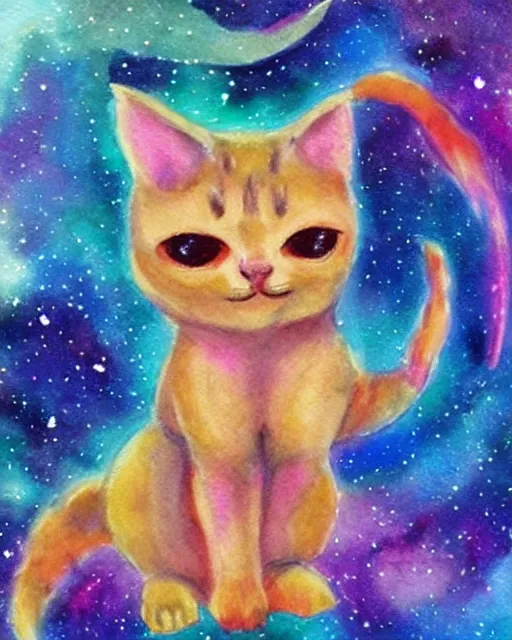 Image similar to cute galactic space cats, painted in water colors