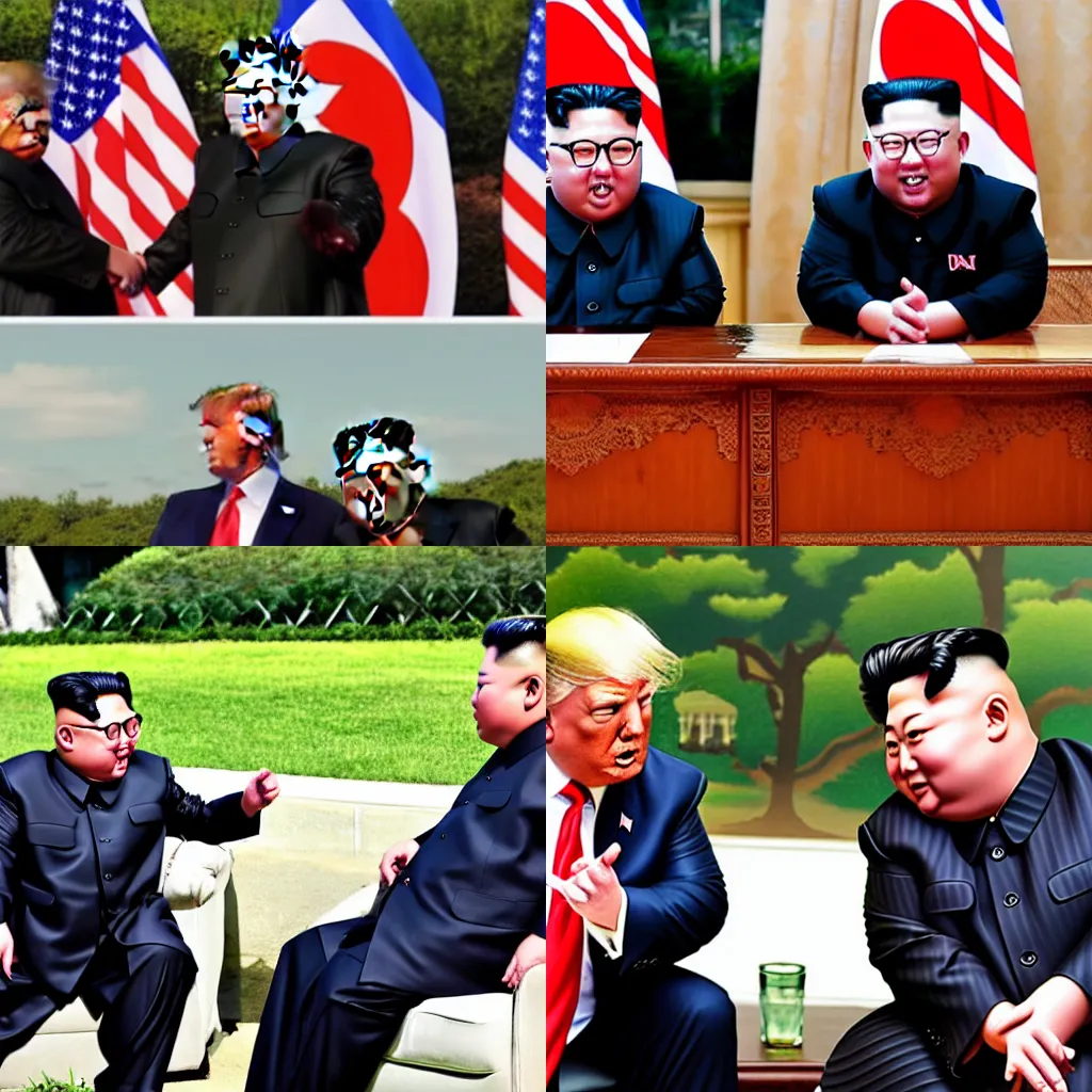 Prompt: trump and Kim Jong-un hitting a bong and chilling