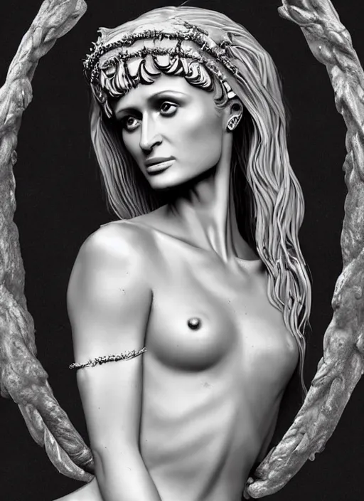 Image similar to paris hilton as a sculpture of persephone, goddess of the underworld, made by michelangelo, art station, concept art