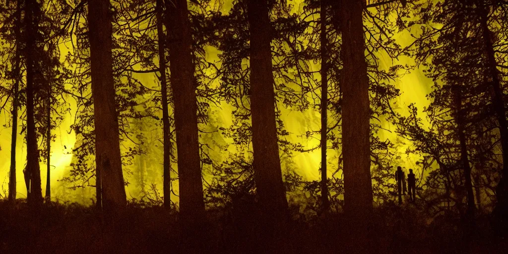 Image similar to silhouette spirits with glowing eyes in the dark northern California woods at night