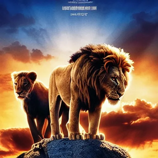 Image similar to a film poster of a new christopher nolan movie about the lion king