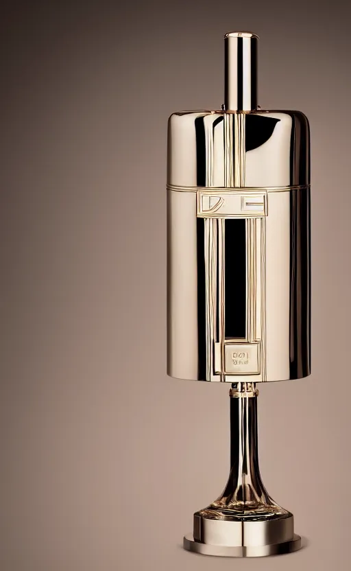 Prompt: a table lamp designed by gucci in the style of a perfume bottle, advertising photography