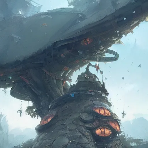 Image similar to A city on a gigantic turtle ,Greg rutkowski, Trending artstation, cinematográfica, digital Art