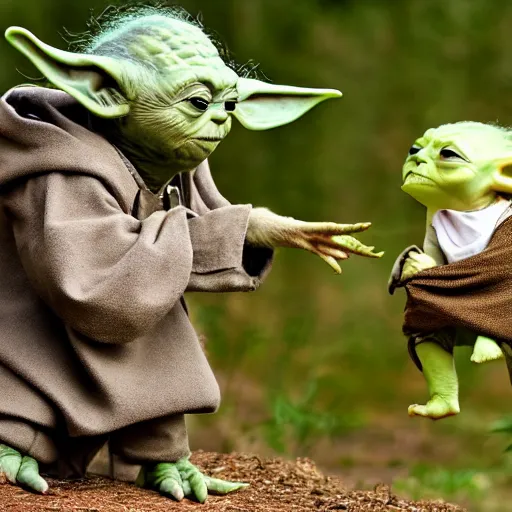 Prompt: yoda's species interacting with eachother and performing strange rituals on their home planet, award winning nature photo