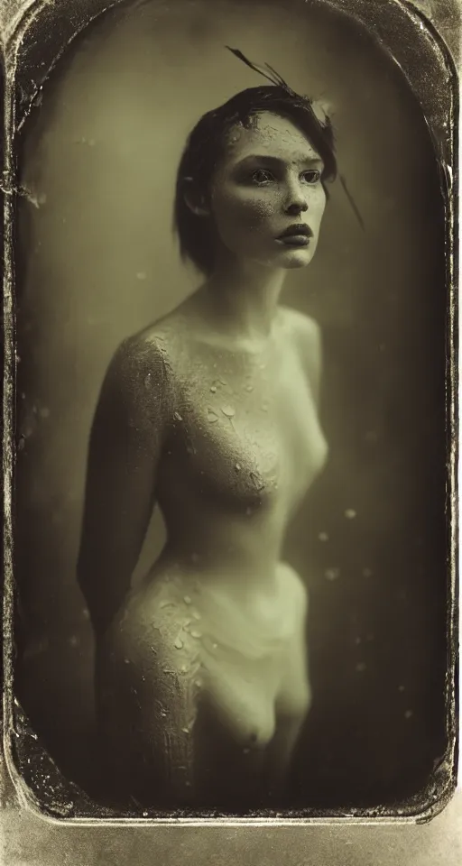 Image similar to a wet plate photograph, a portrait of a strikingly beautiful woman with regal features