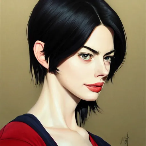 Image similar to ann hathaway portrait as manga girl, realistic shaded perfect face, fine details. anime. realistic shaded lighting poster by ilya kuvshinov katsuhiro otomo ghost - in - the - shell, magali villeneuve, artgerm, jeremy lipkin and michael garmash and rob rey