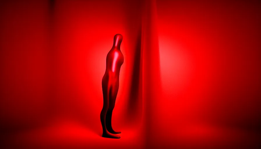 Prompt: photograph of enigmatic figure wrapped in red sheet in darkness, high contrast, hard light, digital art, rendering, cloth simulation, redshift