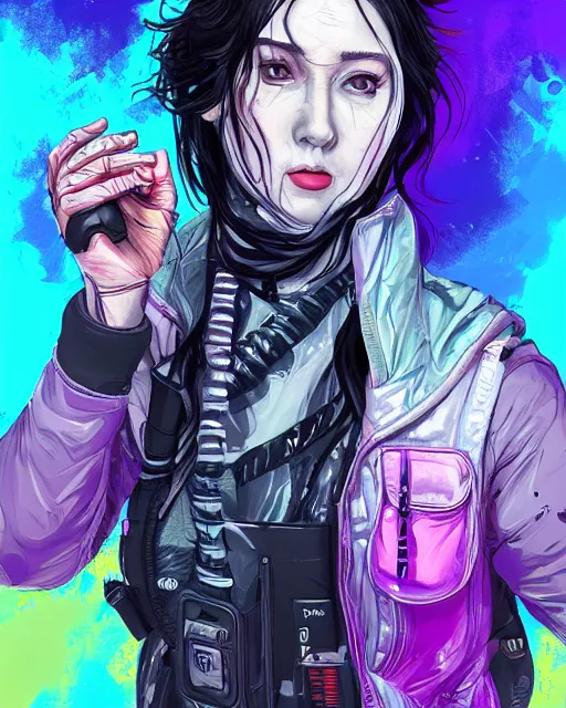 Prompt: Trex as an Apex Legends character digital illustration portrait design by, Harumi Hironaka detailed, gorgeous lighting, wide angle action dynamic portrait