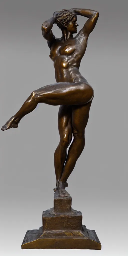 Image similar to detailed photo of an old bronze patina statue of most beautiful woman, full body portrait, various bending poses, photorealism, intricate detail, museum diffuse lighting