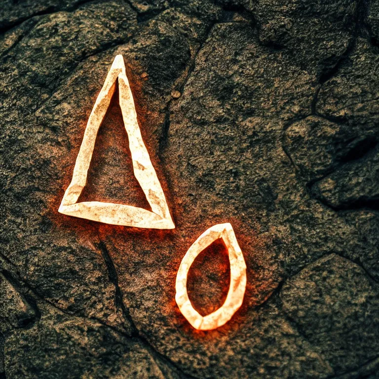 Prompt: photo of a stone with a luminous rune drawn on it. stone wrapped with copper wire. extremely high details, masterpiece, cinematic, octane rendering, depth of field, bokeh, cgsociety