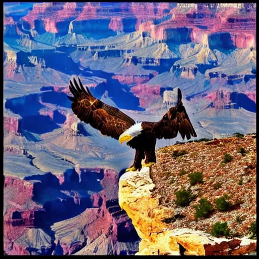 Image similar to eagle flying over the grand canyon in the style of norman rockwell