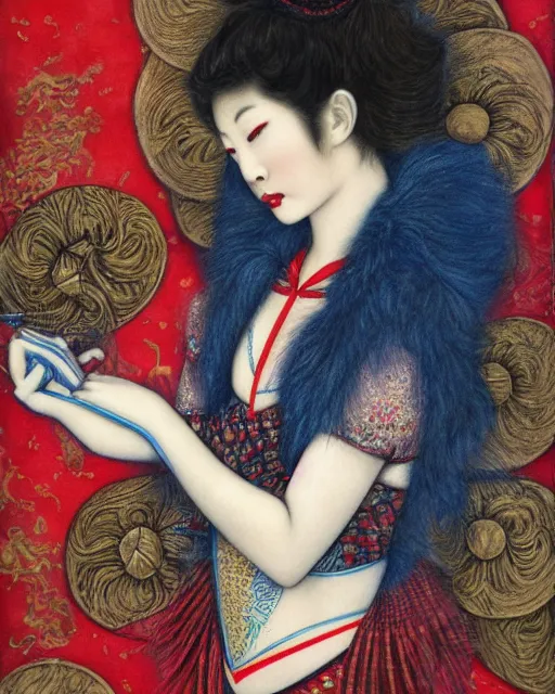 Prompt: Ai Tominaga as a circus acrobat, painting by Chie Yoshii