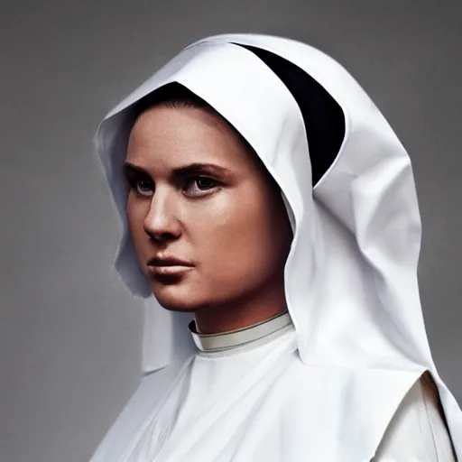 Prompt: photo of a futuristic nun warrior, high detail