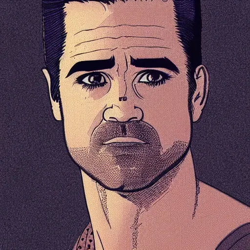 Prompt: “ colin farrell retro minimalist portrait by jean giraud, moebius starwatcher, high detail, intricate linework, sharp, smooth face, color comic, 8 k ”