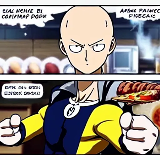 Image similar to saitama one punch man cooking french baguette