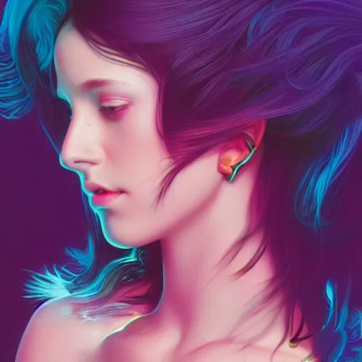 Prompt: young woman, gorgeous face, vaporwave aesthetic, synthwave, colorful, psychedelic, broken, shattered, beaten, sadness, crying, tears, artstation, concept art, smooth, extremely sharp detail, finely tuned detail, 8 k, unreal engine 5, ultra sharp focus, illustration, art by artgerm and greg rutkowski and alphonse mucha