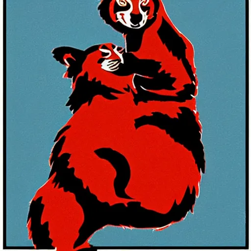 Prompt: hitler hugging a red panda, stencil, propaganda poster, cartoon, clear