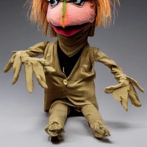 Prompt: mark e smith puppet from the dark crystal, made by jim henson