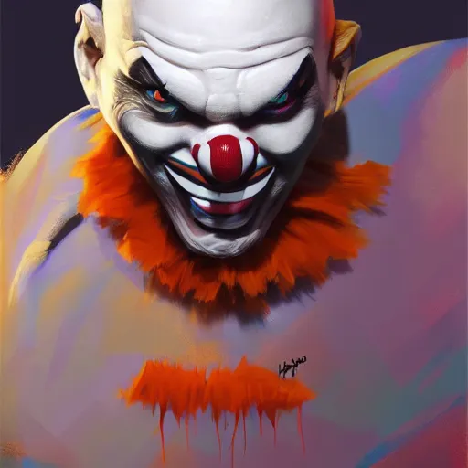 Image similar to concept art of clown by jama jurabaev, cinematic shot, brush hard, artstation, cgsociety, high quality, brush stroke