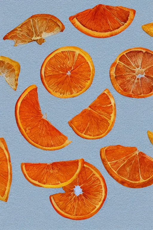 Image similar to minimalist watercolor art of dried orange slices on white background, illustration, vector art