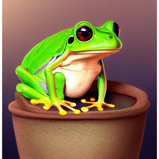 Image similar to long shot of a crazy cute frog baby sitting in a searose cup, by esao andrews, by m. w. kaluta, very humorous illustration, small depth of field, perspective perception, volumetric light, psychedelic colors, 3 d octane render, 8 k, conceptart, hyperdetailed, hyperrealistic, trending on artstation