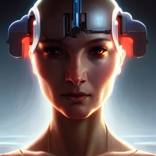 Image similar to portrait of a cyborg female, symetrical, fantasy, intricate, elegant, rim light, highly detailed, digital painting, artstation, concept art, matte, sharp focus, illustration, art by artgerm and greg rutkowski and william - adolphe bouguereau