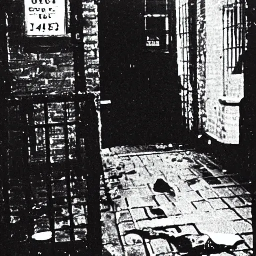 Image similar to hd photograph of a crime scene of the serial killer Jack the Ripper, unsettling, creepy, horrific, gruesome