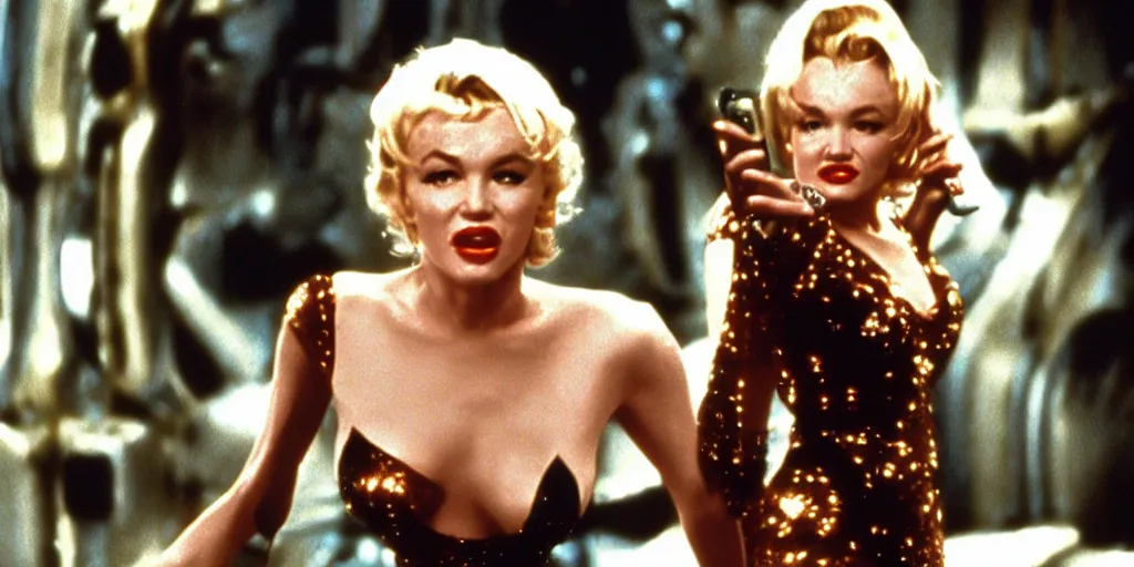 Image similar to “A film still of Marlyn Monroe in The Fifth Element (1997), directed by Luc Besson” 4k