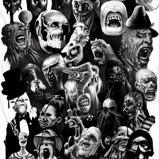 Prompt: a party of all old universal black and white classic monsters