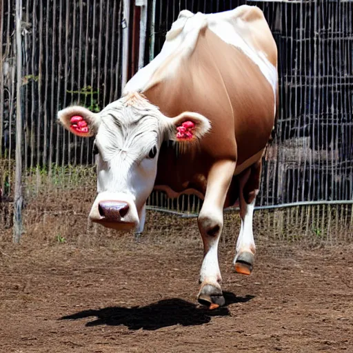 Image similar to cow running from a cage