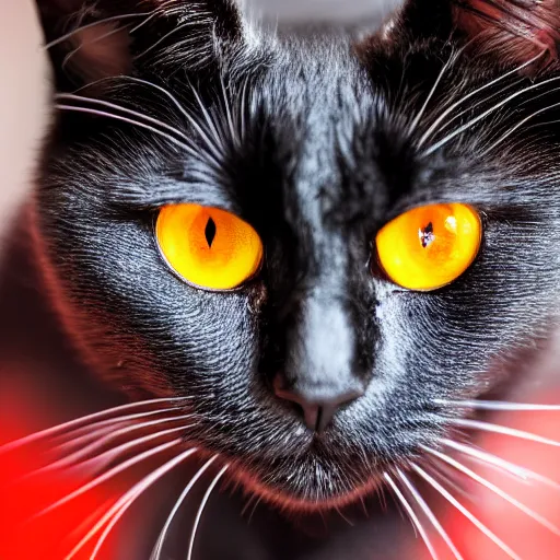 Image similar to black cat with red!!! eyes!!!, canon eos r 3, f / 1. 4, iso 2 0 0, 1 / 1 6 0 s, 8 k, raw, unedited, symmetrical balance, in - frame