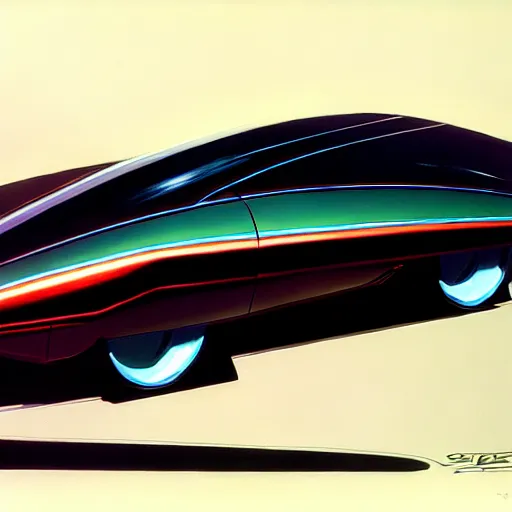 Image similar to concept art for a one person car, painted by syd mead, high quality